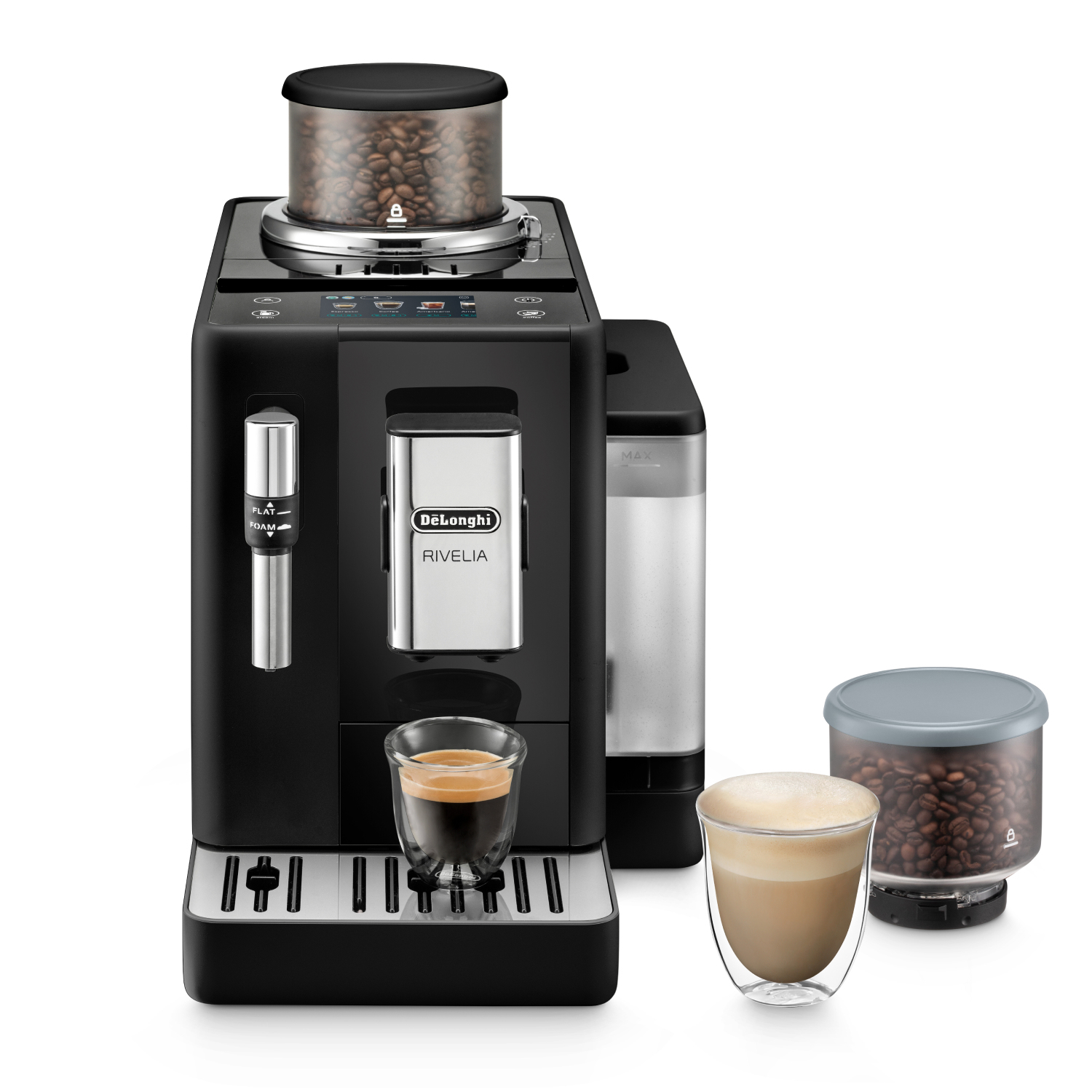 DE LONGHI Rivelia Coffee Kaffeevollautomat 1450W mit TFT Display 1.4L, Anthrazit-Schwarz