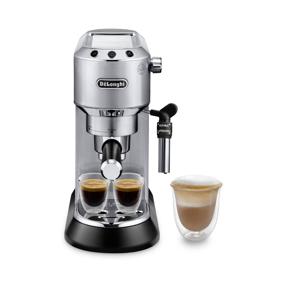 DE LONGHI Kaffeemaschine für Pads/Pulver 1L mit Milchaufschäumer Edelstahl-Schwarz