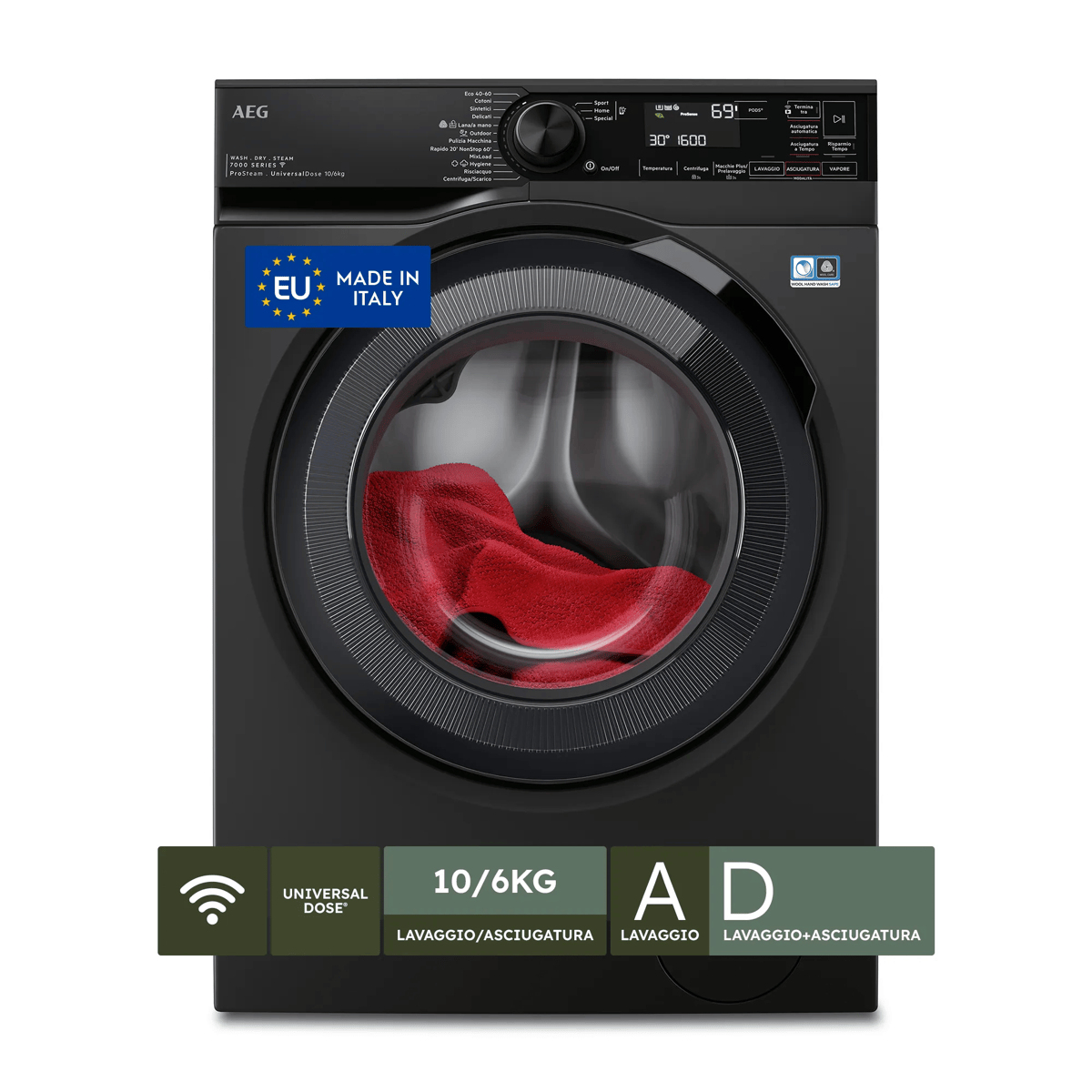 Lavasciuga con funzione vapore 1600G Lavaggio 10kg/Asciugatura 6kg Inverter Ruby AEG